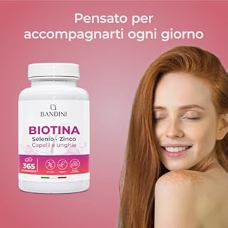 Bandini® Biotina per Capelli, Unghie e Pelle, Integratore con Selenio, Zinco e Vitamine, Crescita del Capello e Anticaduta, 365 Compresse, Alto Dosaggio e Assorbimento, 1 Anno di Trattamento Completo