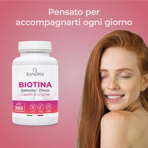 Bandini® Biotina per Capelli, Unghie e Pelle, Integratore con Selenio, Zinco e Vitamine, Crescita del Capello e Anticaduta, 365 Compresse, Alto Dosaggio e Assorbimento, 1 Anno di Trattamento Completo - 3