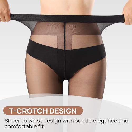 MANZI 2 Pairs Women's Sheer Tights T-Crotch Pantyhose Combo with 20 and 40 Denier Sheer to Waist Tights High Waist Stockings4