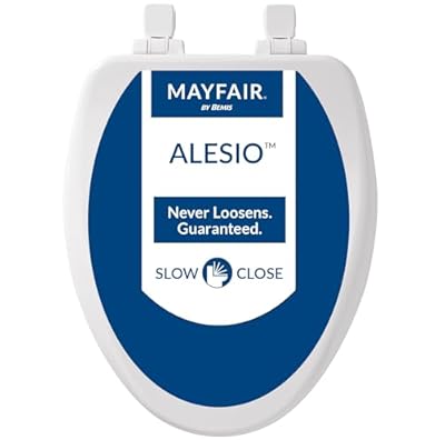 MAYFAIR 1864SLOWA 000 Alesio II Toilet Seat will Slow Close, Never Loosen and Provide the Perfect Fit, ELONGATED, Highly Stylized Durable Enameled Wood, White