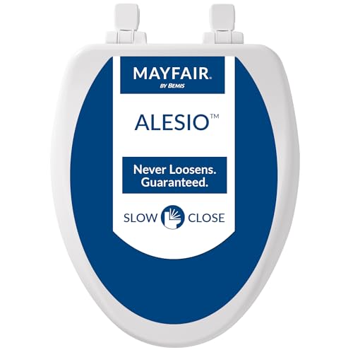 Mayfair Alesio II Slow Close Toilet Seat, Easy Clean Hinges and Adjustable Perfect Fit Wood Seat, Made in USA, Elongated, White