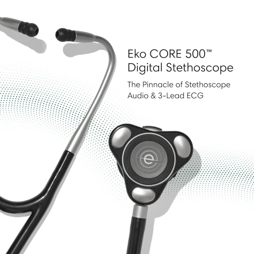 Eko-CORE-500-Digital-Stethoscope--The-pinnacle-of-digital-stethoscope-technology-combining-TrueSound-audio-with-3-lead-ECG-and-a-full-color-display-Silver-Chestpiece-COR501