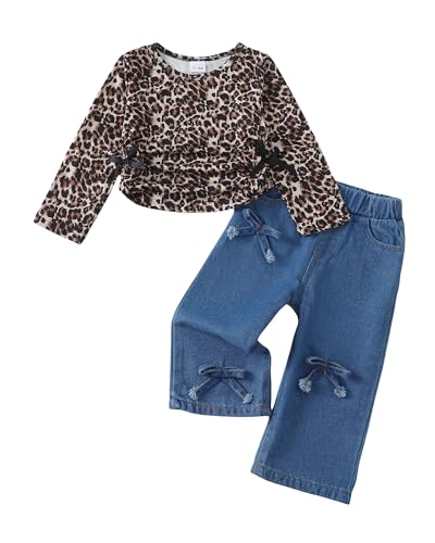 Image of Kucnuzki Toddler Baby Girl Clothes Long sleeve Fall Winter Shirt Tops Baggy Jeans Pants Set Kids Girls Outfits 2 Piece