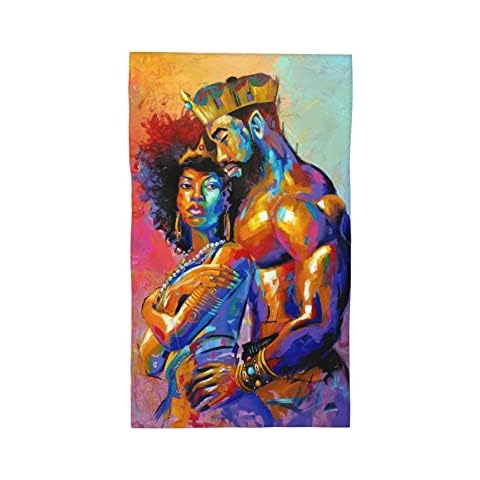 Abucaky African American Couple Oil Painting Hand Towel for Bathroom Soft Absorbent Fingertip Towel Afro King and Queen Multi-Purpose Towels for Bath, Gym and Spa Cover