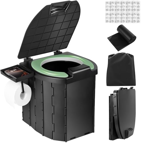 Image of Portable Toilet, Camping Toilet with Lid, Portable Travel Folding Toilet with Bags, Suitable for Camping, Hiking, Car Travel,Truck, RV, Boating, Road Trips, Beach