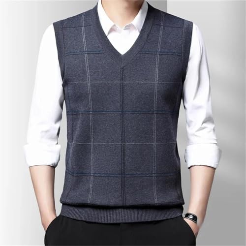 Men Knit Sweater Vest Fall Winter Plaid V Neck Sleeveless Slim Fit Pullover Casual Waistcoat2