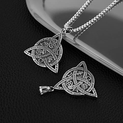 HZMAN Double Sided Stainless Steel Triple Goddess Triquetra Necklace Celtic Knot Irish Christian Trinity Knot Pendant4