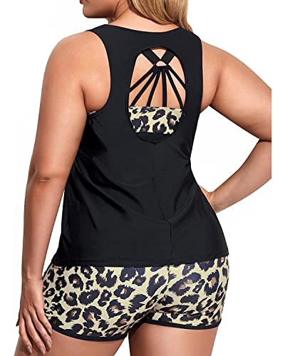 Image of Holipick Women Plus Size Swimsuits - Athletic 3 Piece Tankini with Shorts