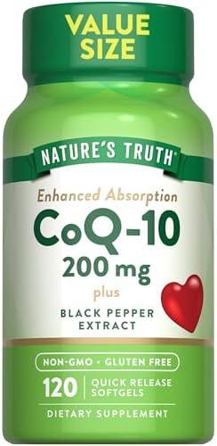 Nature's Truth CoQ10 200mg | 120 Softgels | High Absorption | Non-GMO & Gluten Free Coenzyme Supplement | with Black Pepper Extract
