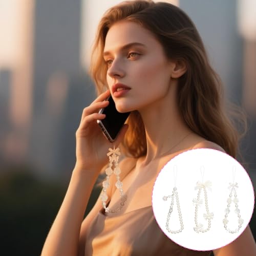 YBEATY 3 Pcs Phone Wrist Strap Beaded Pearl Butterfly Cell Phone Charm Strap Aesthetic Cellphone Bedazzling String Pendant Decor Cute Flower Bow Y2k Lanyard Accessories for Women Bag Keychain Wallet