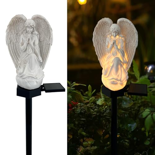 LAIAMER Luci solari da giardino a forma di angelo, impermeabili, per esterni, decorazioni per statue di angeli, luci solari per cimitero, tomba, cortile, patio, prato, portico
