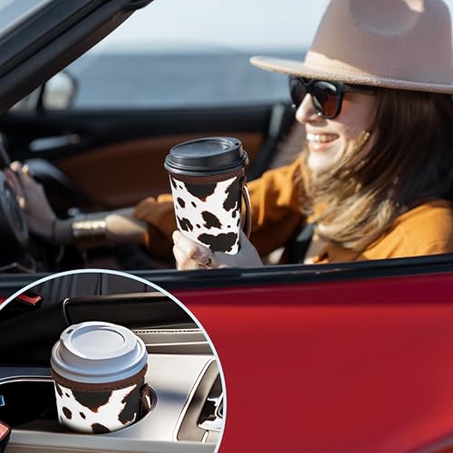 Image of KJQJLY 3 Pack Reusable Iced Coffee Sleeves for Iced Coffee Cups or Drinks Reusable Neoprene Insulated Sleeves for Hot and Cold Drinks from Starbucks, Dunkin, And More (Brown cow)