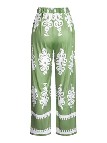 Women's Floral Wide-Leg Pants, Drawstring Waist Lounge Trousers, Boho Floral Pattern, Perfect for Beach Vacations3