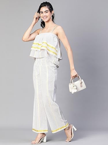 Image of oxolloxo Women Embroiderd Shoulder Strap Elasticated Cotton Top