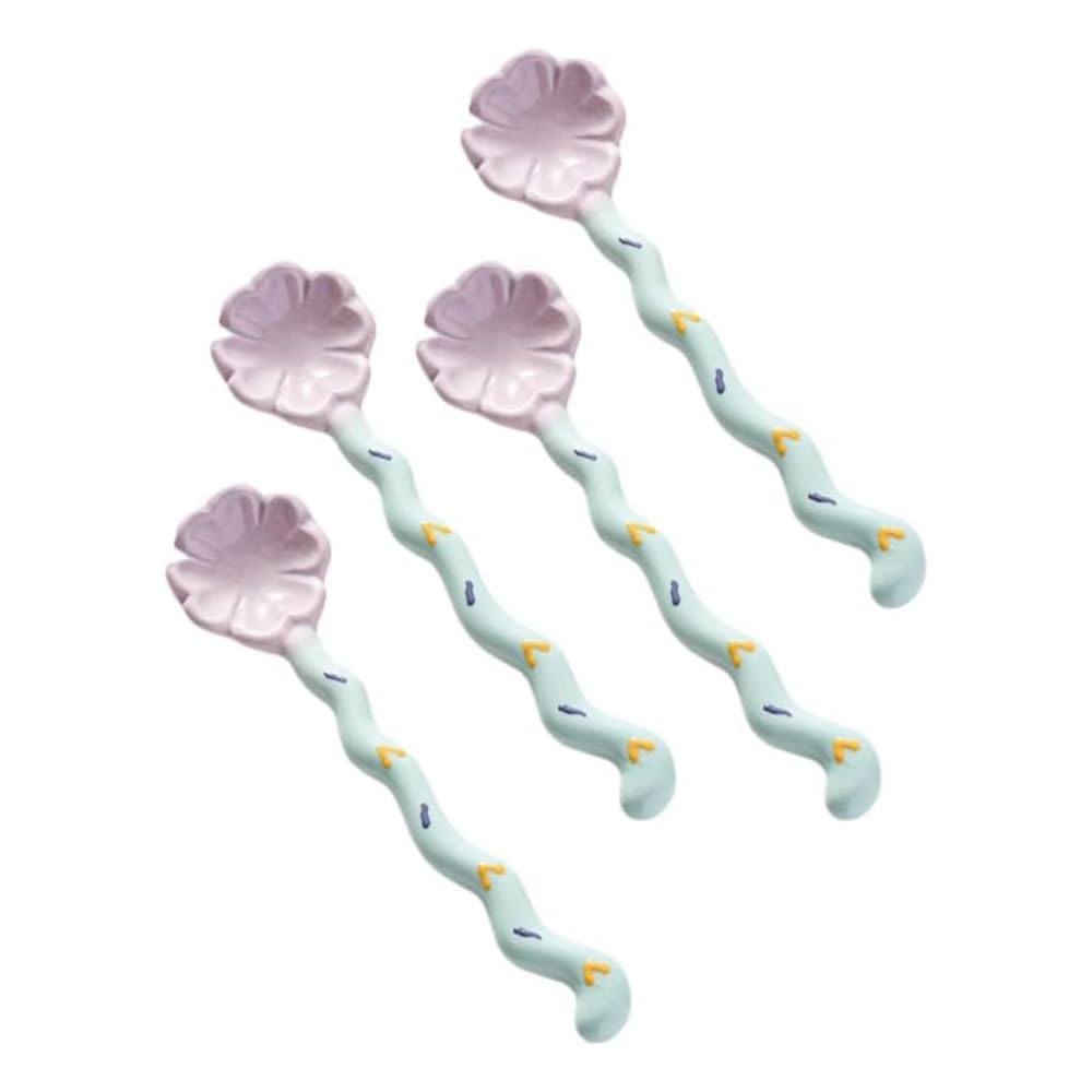 (4 piezas) Cuchara de cerámica con mango largo para el hogar, postre, agitador, café, helado