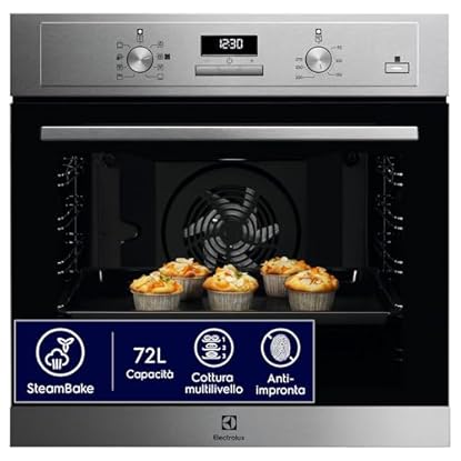Foto di Electrolux COD3S40X Serie 600 Forno a Vapore SteamBake da Incasso, 72 L Capacità, Multifunzione con Cottura a Vapore, Pulizia AquaClean, Inox Antimpronta, 589x594x568 mm