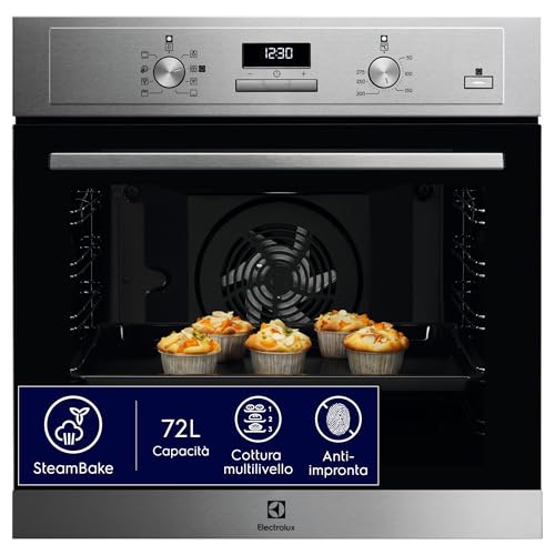 Electrolux Serie 600 Forno a Vapore SteamBake da Incasso, 72 L Capacità, Multifunzione con Cottura a Vapore, Pulizia AquaClean, Inox Antimpronta, 589x594x568 mm, COD3S40X