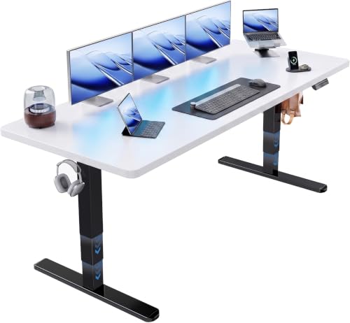 Image of HUANUO 70x 30 Inch 3-Stage Electric Standing Desk, Brushless Motor, White & Black