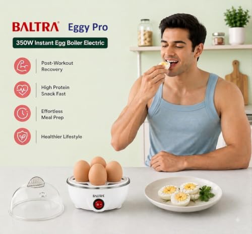 Image of BALTRA Eggy Pro 350W Egg Boiler Electric | Boil Up to 7 Eggs | Stainless Steel Heating Plate | Automatic Shut-Off | Compact & Easy to Use Electronic Egg Cooker