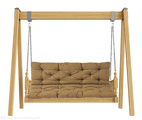 Balancelle de jardin avec dossier et 3 coussins - Banc de jardin en bois kaki - Assise confortable pour la détente et le plaisir en plein air