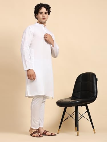 SKAVIJ Men's Pure Cotton Solid Kurta Pajama Set Mandarin Collar Daily Wear Casual Yoga Dress4