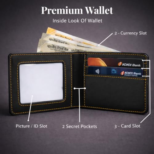 Image of Personalized Name Wallet, Pen & Keychain Combo for Men (Black) | Customised Mens Wallet Name Engraved with Charm | Customized Corporate Gift Set for Office | Personalised for Husband, Boys
