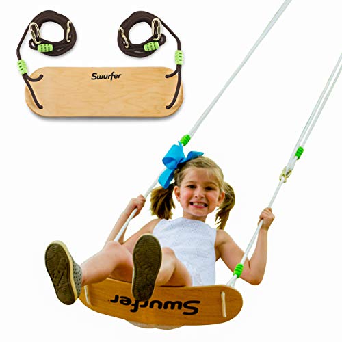 Swurfer Sway Premium Coated Maple Wood Swing with Strong Braided UV Resistant Rope