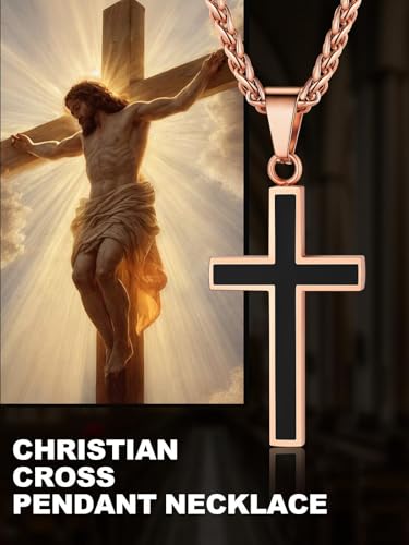 Image of U7 Cross Necklace for Men, Stainless Steel Silver Black Gold Mens Cross Necklace, 22-24 Inches