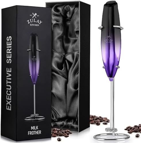 Zulay Executive Series Ultra Premium Gift Milk Frother For Coffee with Deluxe, Radiant Finish – Coffee Frother Handheld Foam Maker – Electric Milk Frother Handheld For Lattes (Black Galaxy)