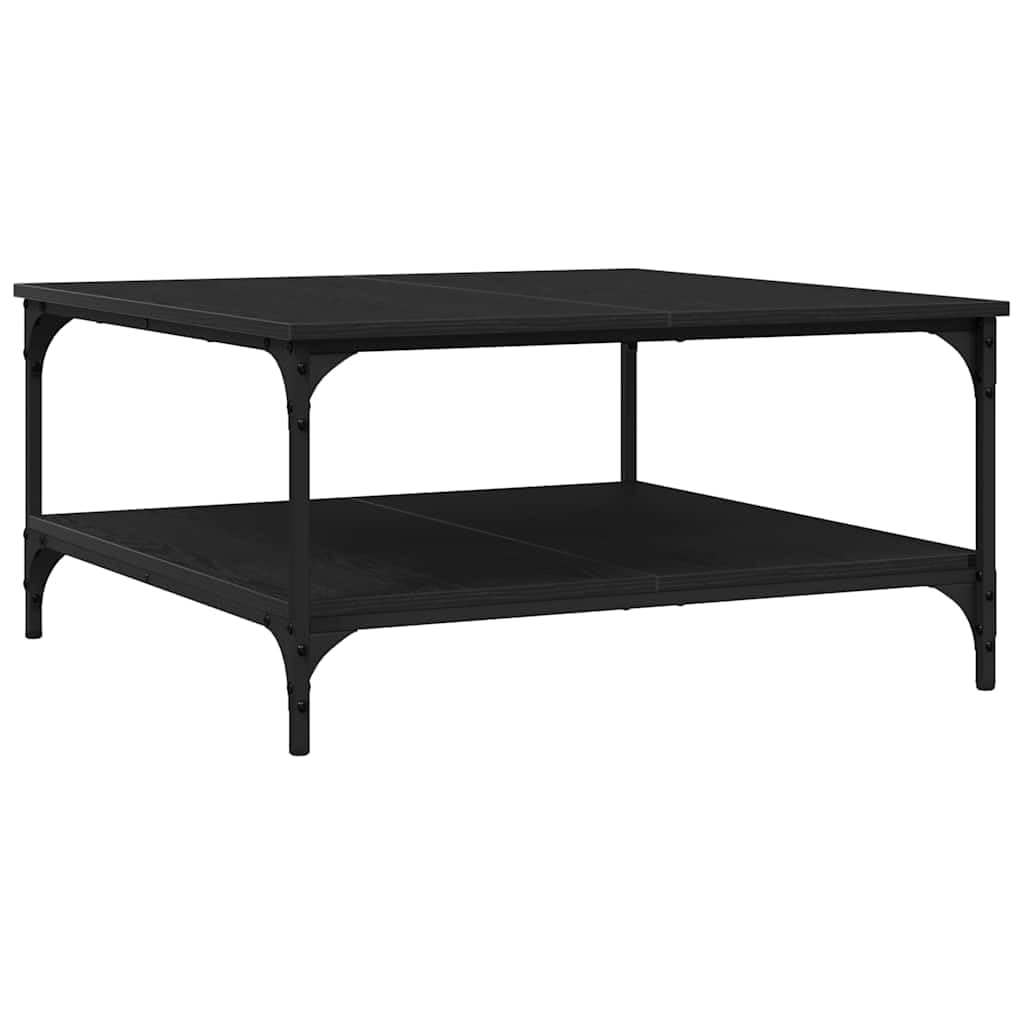 Mesa de centro negra 80 x 80 x 40 cm con estante industrial de madera y marco de hierro, diseño moderno, construcción robusta para salón, dormitorio y oficina