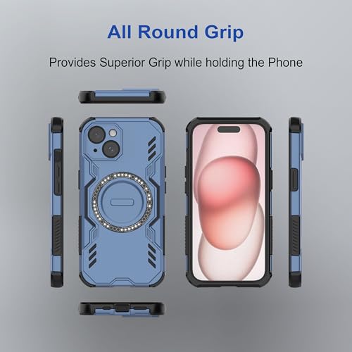 Image of amazon basics Back Case Cover for iPhone 15 | Magnetic Case with Built-in Metal Ring | Supports Mag-Safe Charger, Wallet & Car Mount | Shockproof Hybrid PC + TPU | Blue