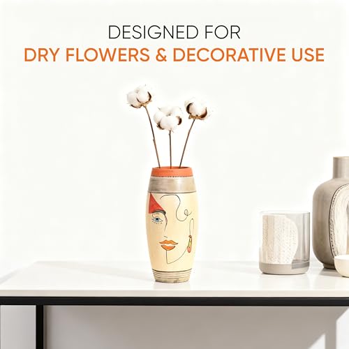 Image of Aakriti Art Creations Artistic Face Motif Terracotta Vase | Handmade Boho Decorative Vase with Matte Finish | Modern Multicolor Flower Vase for Living Room, Table Decor, Shelf Decor & Gifting