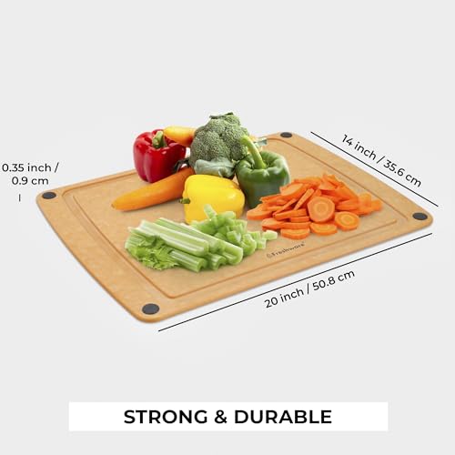 Image of Freshware Wood Cutting Board for Kitchen, Juice Groove, Non-Slip Silicone Feet, Dishwasher Safe, 2X Large, 20 inch x 14 inch, Natural