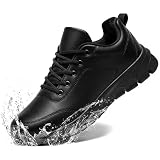 Mens Non Slip Work Shoes Waterproof Oil-Proof PU Leather Food Service Restaurants Kitchen Chef Shoes Comfy Walking Sneakers Lightweight Classic Stylish Casual Office Footwear Black Size Men 12