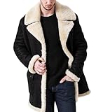 chouyatou Men's Winter Sherpa Fleece Notched Lapel Single Breasted Faux Suede Leather Trucker Jacket Trench Coat (Medium, Black)