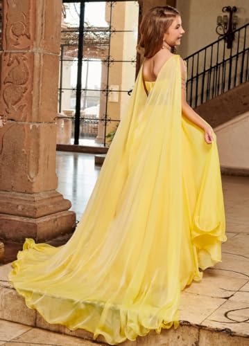 Girls Off-Shoulder Pageant Dresses Chiffon Princess Birthday Formal Party Ball Gowns with Flowy Cape PY0873