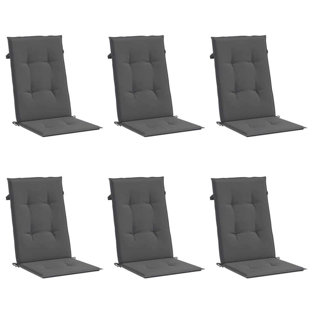 vidaXL Cojines de Sillas de Jardín 6 uds, Almohadas con Respaldo Alto, Acolchados para Sillones, Cojines para Patio, Tela Gris Antracita 120x50x3 cm