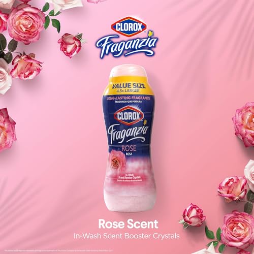 Image of Clorox Fraganzia Laundry Scent Booster Crystals, In-Wash Fragrance Beads for Fresh-Smelling Clothes & Linens, Safe for All Fabrics & Colors, Easy-Pour Bottle, Rose Scent, 70 Oz - 2 Pack