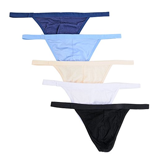 Closecret Men Cotton Underwear Stretchy T Back G-String Thongs (Pack of 5, Assorted)3