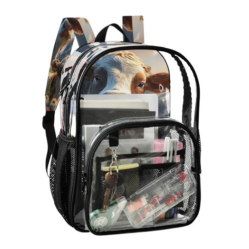 Cow Flower Clear Backpack Heavy Duty See Through Transparent PVC BookBag for Kids Boy Girl School Work2