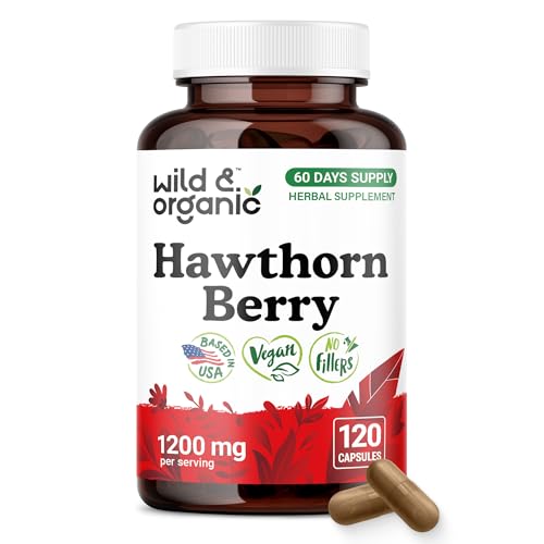 Wild & Organic Hawthorn Berry Capsules 1200 mg - Overall Support - Hawthorn Berry Powder Supplement - Crataegus Monogyna Fruit - 60 Days of Supply - Vegan No Fillers Non-GMO - 120 Count