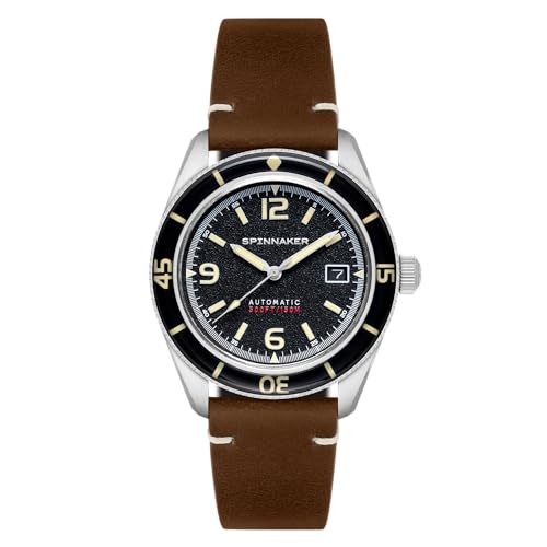 Spinnaker Herren 43mm Fleuss Automatik Lumber Black Uhr mit Echtlederband SP-5055-01