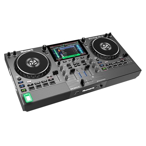 Numark Mixstream Pro Go Portable DJ Controller with Battery, Mixer with Stem Separation, Speakers, WiFi Streaming, Touchscreen, works with Serato DJ