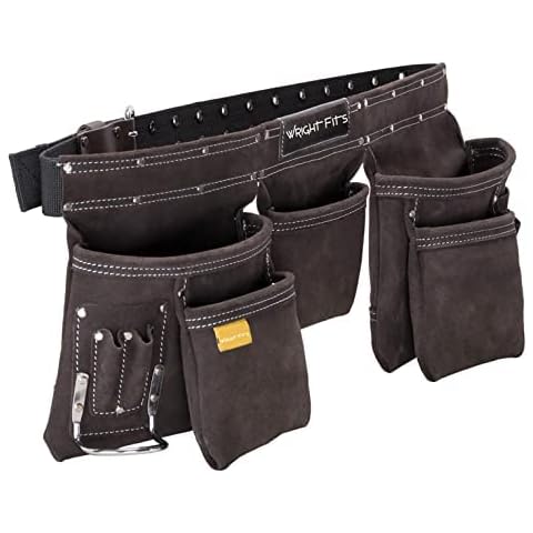 WrightFits Leather Apron Tool Belt, Heavy Duty Tool Pouch with Multi Pockets, Professional Work Pouch for Electricians, Carpenters, Adjustable Waist Storage Organiser, Hammer Loop Cover