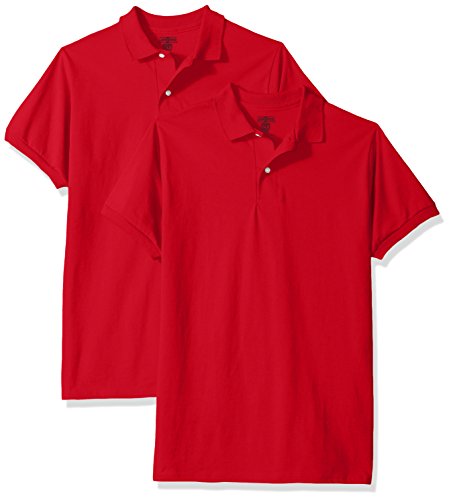 Jerzees Boys' SpotShield Short Sleeve Uniform Polo (2-Pack), true red, X-Large