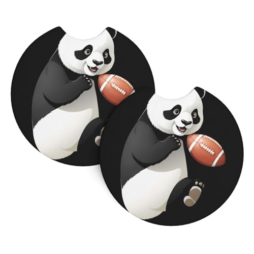Whjdpp Panda Playing Football Printing Car Interior Cup Holder Pad 2 Pc Waterproof & Quick for Cars, Trucks, Suvs, and Ships