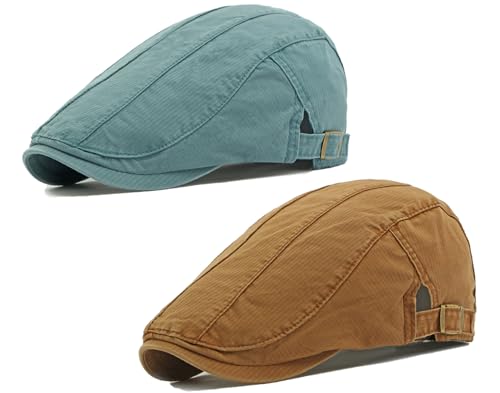 Image of Cotton Newsboy Cap for Men Flat Hats Adjustable Ivy Gatsby Driving Hat Cap