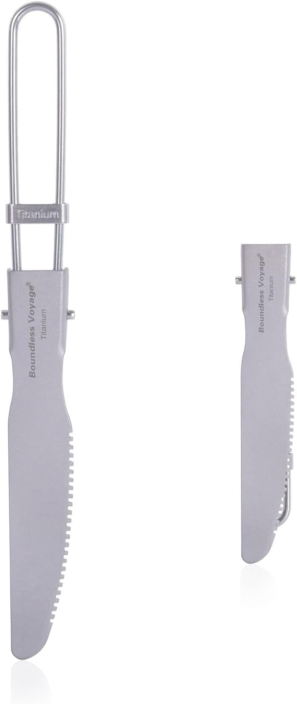 iBasingo Titanium Spork Spoon Fork Knife with Folding Handle Ultralight Dinnerware Utensils for Camping Outdoor Picnic Hiking Travel Home use