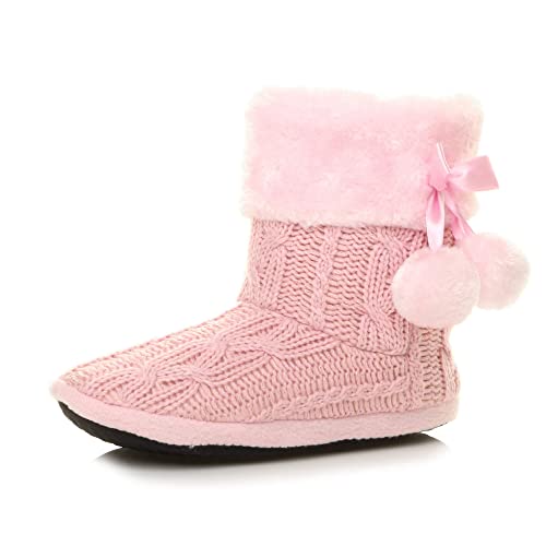 Bottines chaussons fourrure femme Ajvani anti-pieds froids avec tricot douillet