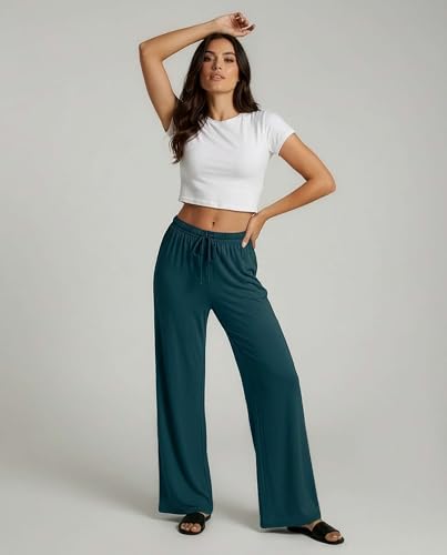 Image of Real Essentials 3 Pack: Women's Soft Palazzo Pants - Wide Leg Yoga Casual Loungewear Pajama Pj Bottoms (Plus Available)